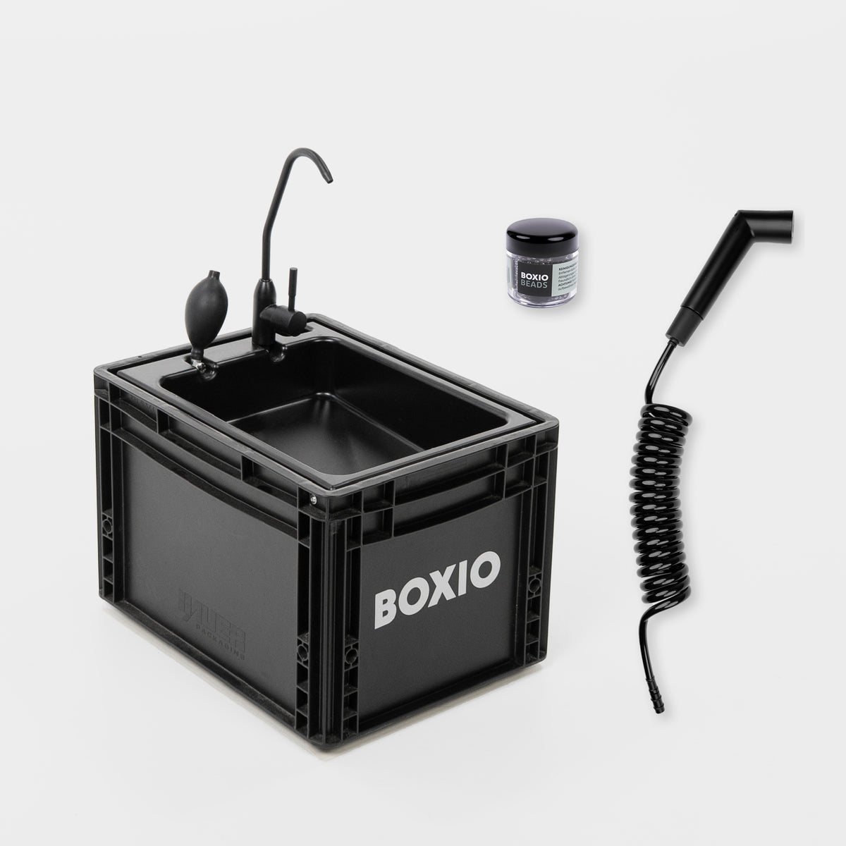 BOXIO WASH PLUS portable camping sink with accessories