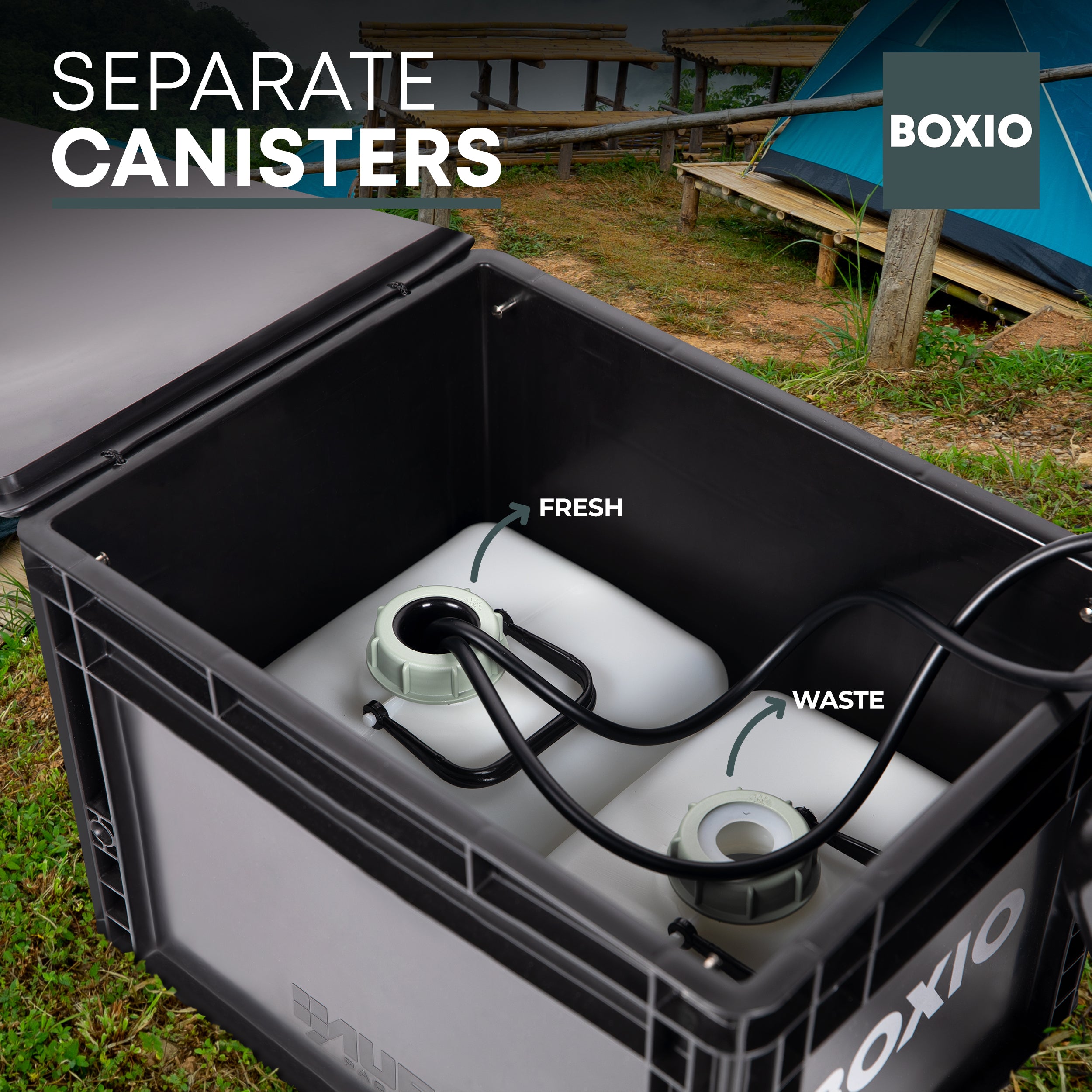 BOXIO - WASH: lavabo móvil con bomba manual, lavabo para furgoneta, camping  jardín, lavabo con grifo, plástico, negro