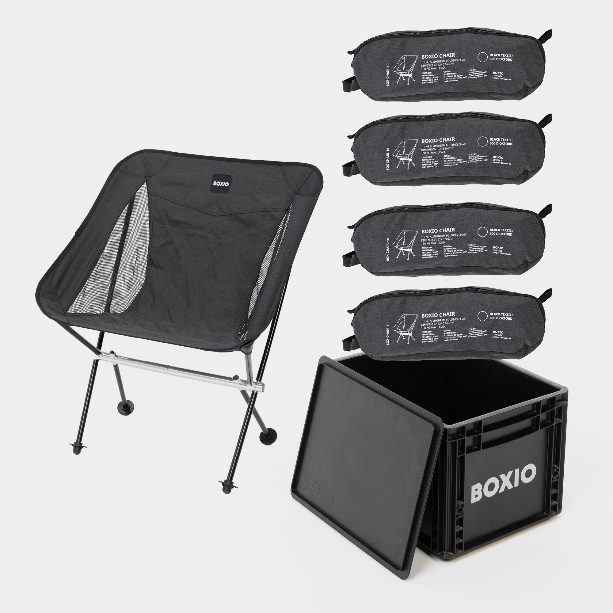 BOXIO CHAIR Set of 4 I set of camping chairs with box