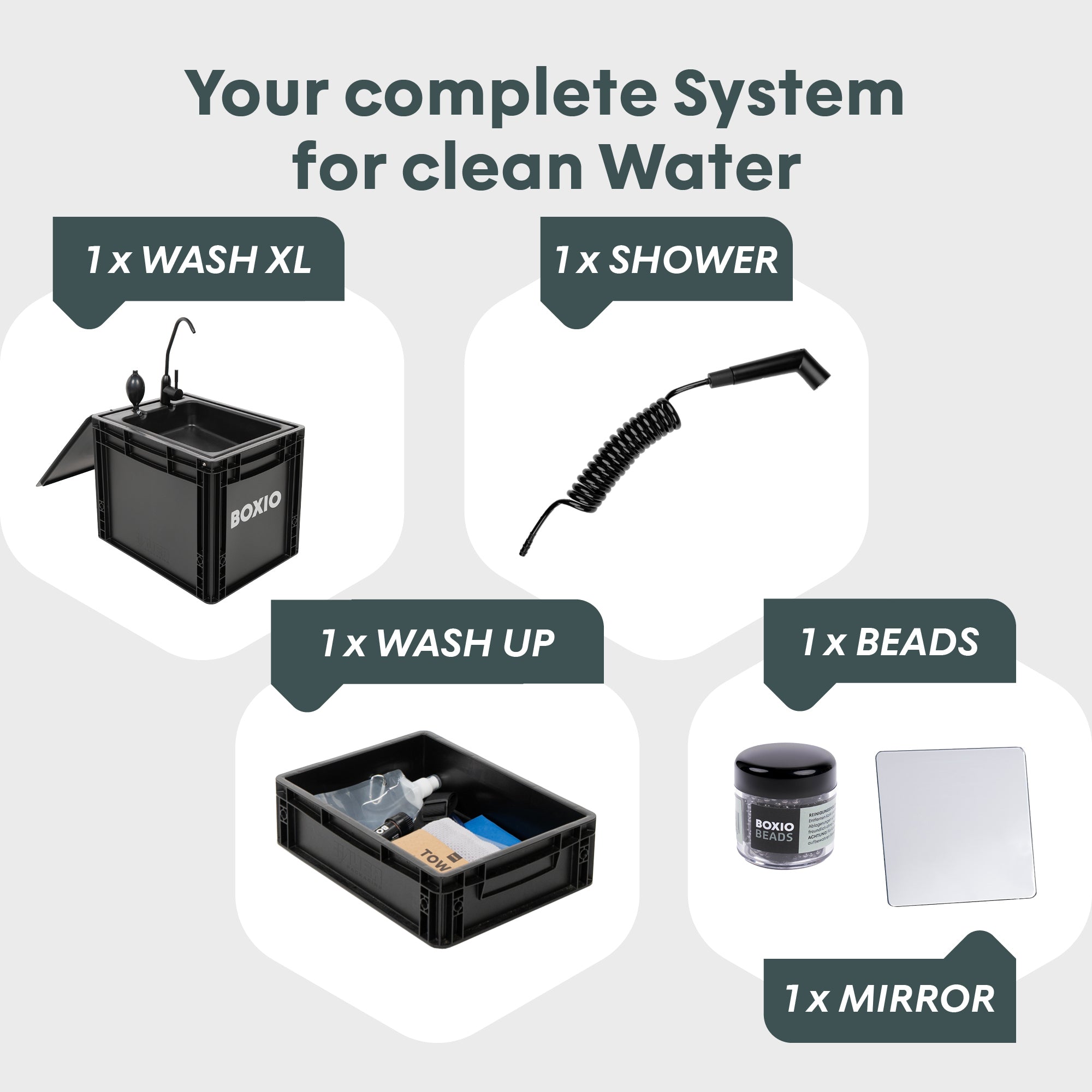 BOXIO WASH XL MAX+ I Mobile camping sink with water filter