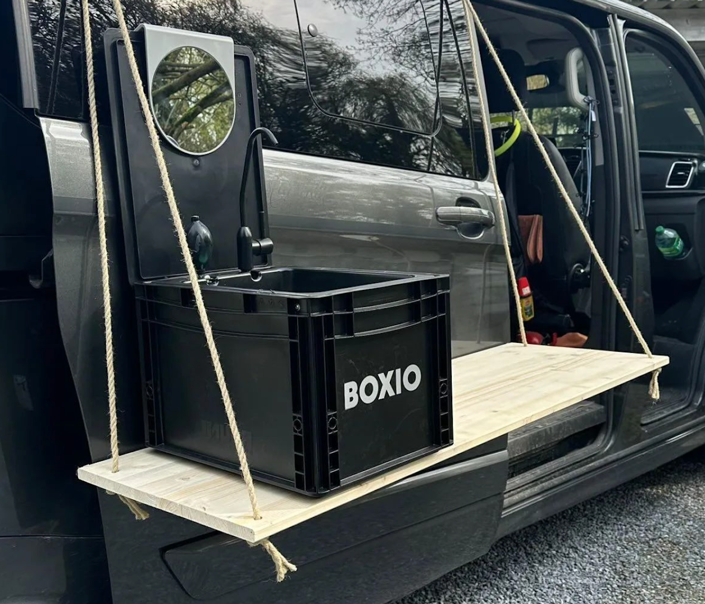 BOXIO - WASH: mobile washbasin with hand pump, sink for van, camping  garden, sink with tap, plastic, black