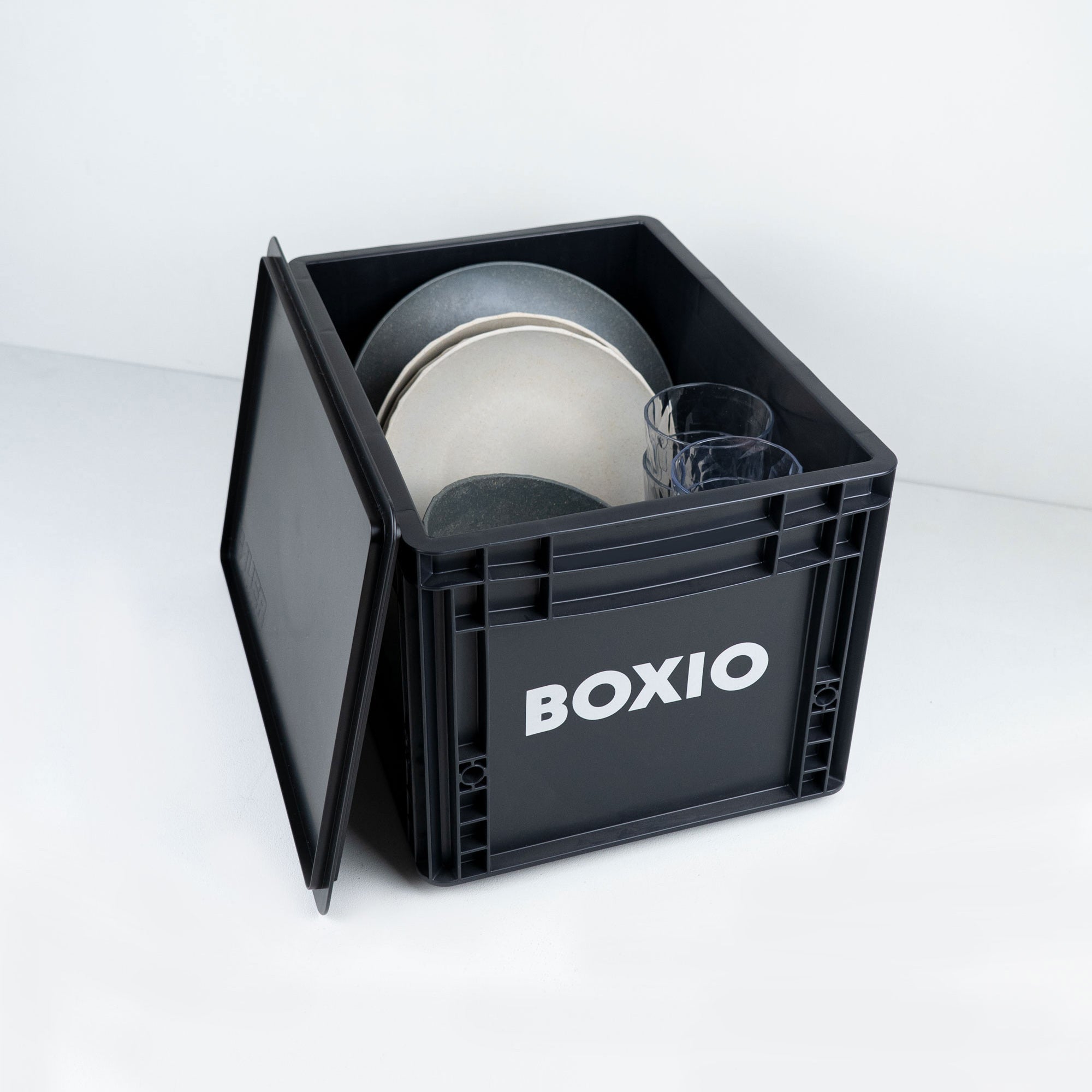 BOXIO - SOLO: Caja de almacenamiento con tapa - Eurobox 40x30 x 28 cm -  caja de transporte de plástico perfecta para camping, barco o jardín -  apilable con otras cajas apilables